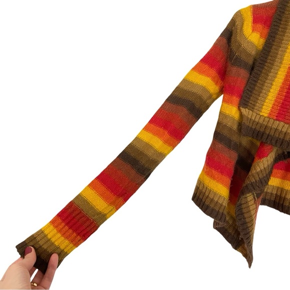 Vintage 90s Crop Cardigan Sweater Womens Size Small Striped Retro Brown Red Tan - Picture 5 of 7